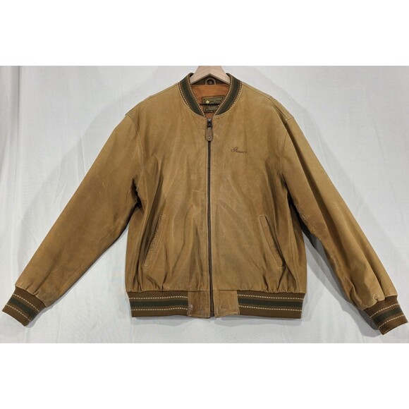 Vtg Guess Georges Marciano Bomber Jacket Leather Distressed Brown 80s 90s Men L - Picture 1 of 16
